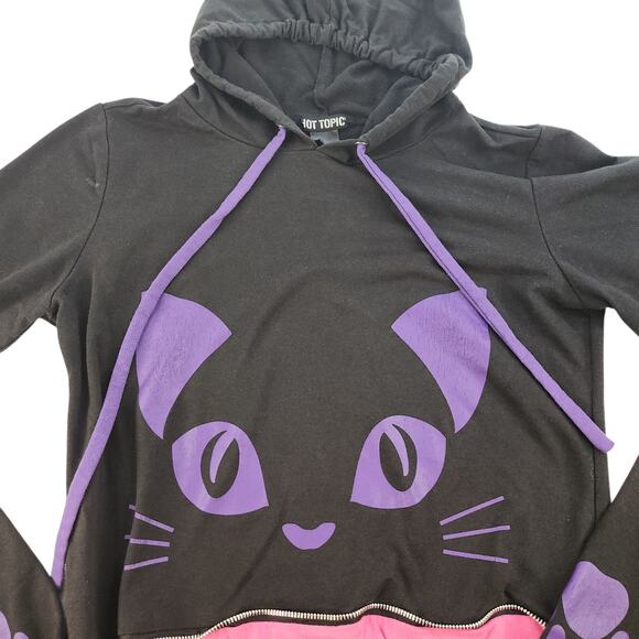Kitty Cat Sweater Womens Medium Black Purple Pink Grunge Punk Cosplay Hot Topic - Picture 8 of 15